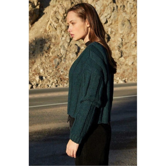 Pacsun Cozy Ribbed V-Neck Olive Green Cotton Sweater - Picture 2 of 5